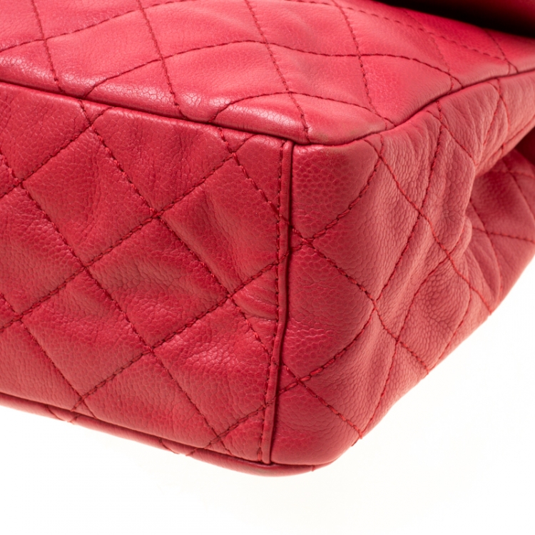 Pre Owned Chanel Red Quilted Caviar Leather Maxi Classic Single Flap Bag