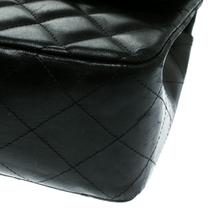 Pre Owned Chanel Black Quilted Leather Jumbo Classic Single Flap Bag