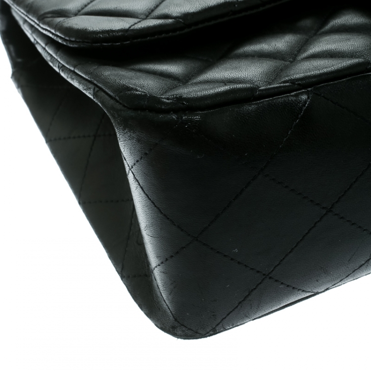 Pre Owned Chanel Black Quilted Leather Jumbo Classic Single Flap Bag