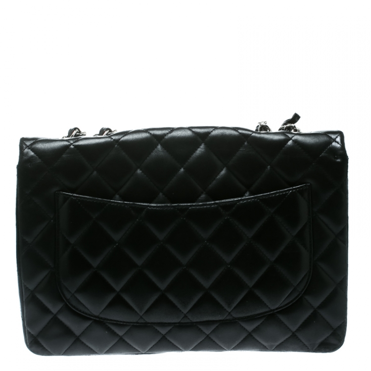 Pre Owned Chanel Black Quilted Leather Jumbo Classic Single Flap Bag