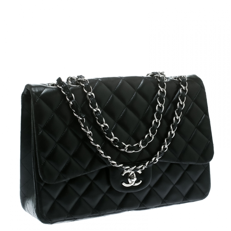 Pre Owned Chanel Black Quilted Leather Jumbo Classic Single Flap Bag