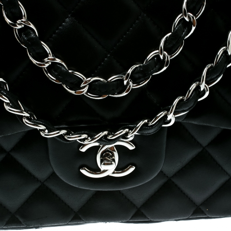 Pre Owned Chanel Black Quilted Leather Jumbo Classic Single Flap Bag