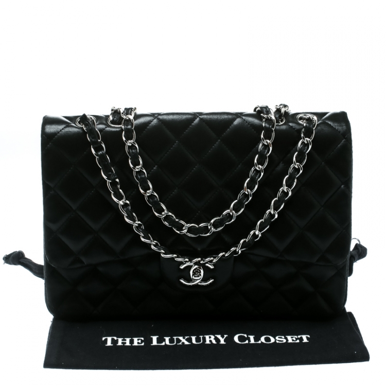 Pre Owned Chanel Black Quilted Leather Jumbo Classic Single Flap Bag