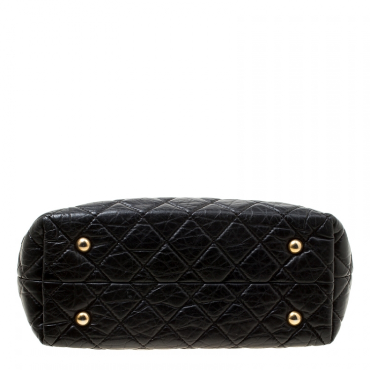 Pre Owned Chanel Black Quilted Aged Leather Reissue Tote