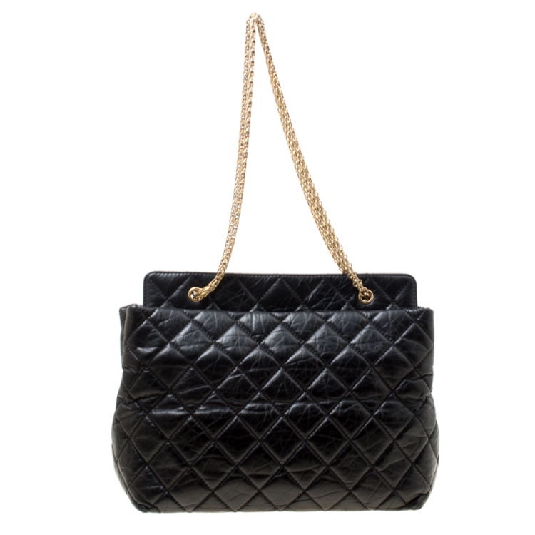 Pre Owned Chanel Black Quilted Aged Leather Reissue Tote