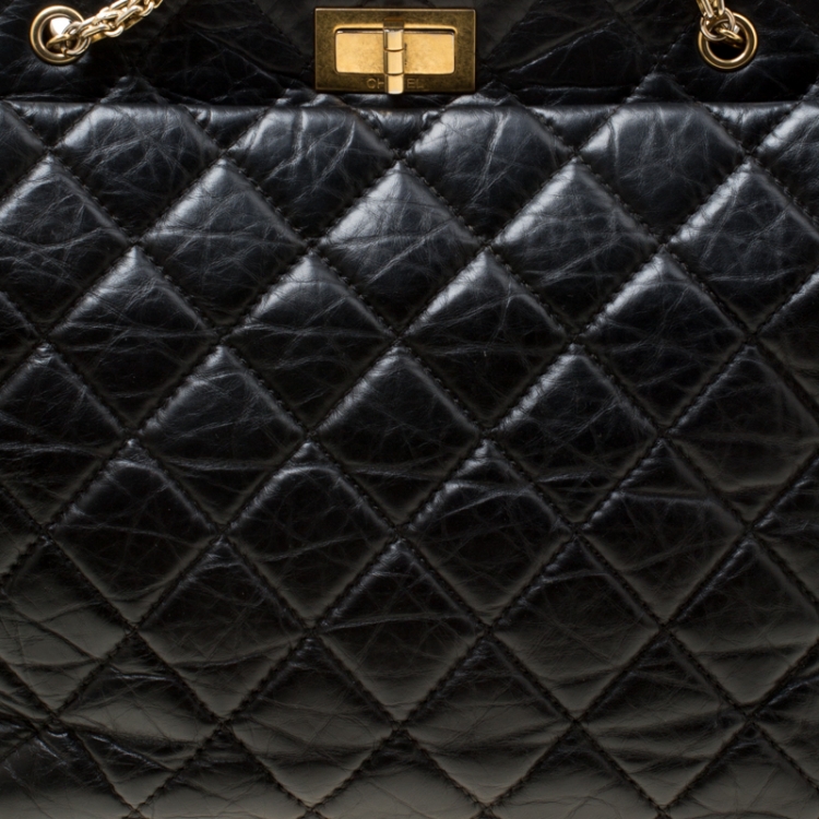 Pre Owned Chanel Black Quilted Aged Leather Reissue Tote