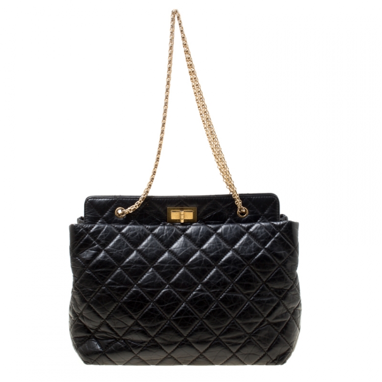 Pre Owned Chanel Black Quilted Aged Leather Reissue Tote