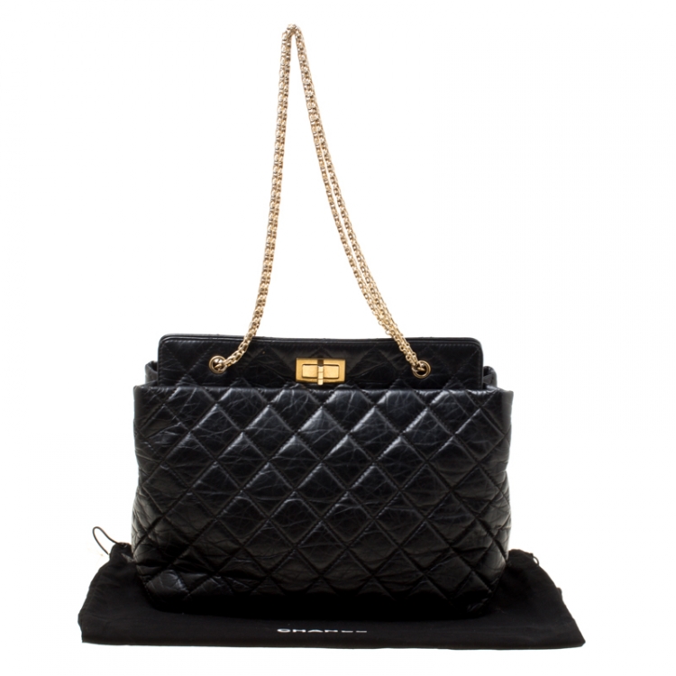Pre Owned Chanel Black Quilted Aged Leather Reissue Tote