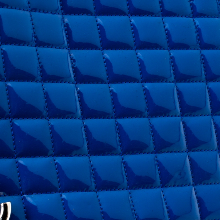 Pre Owned Chanel Blue Quilted Patent Leather Large Just Mademoiselle Bowling Bag