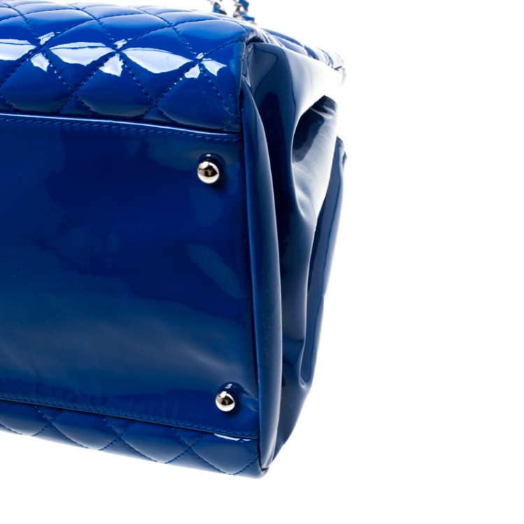 Pre Owned Chanel Blue Quilted Patent Leather Large Just Mademoiselle Bowling Bag