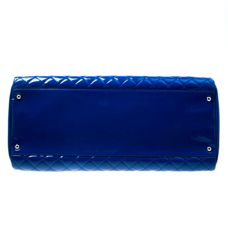 Pre Owned Chanel Blue Quilted Patent Leather Large Just Mademoiselle Bowling Bag