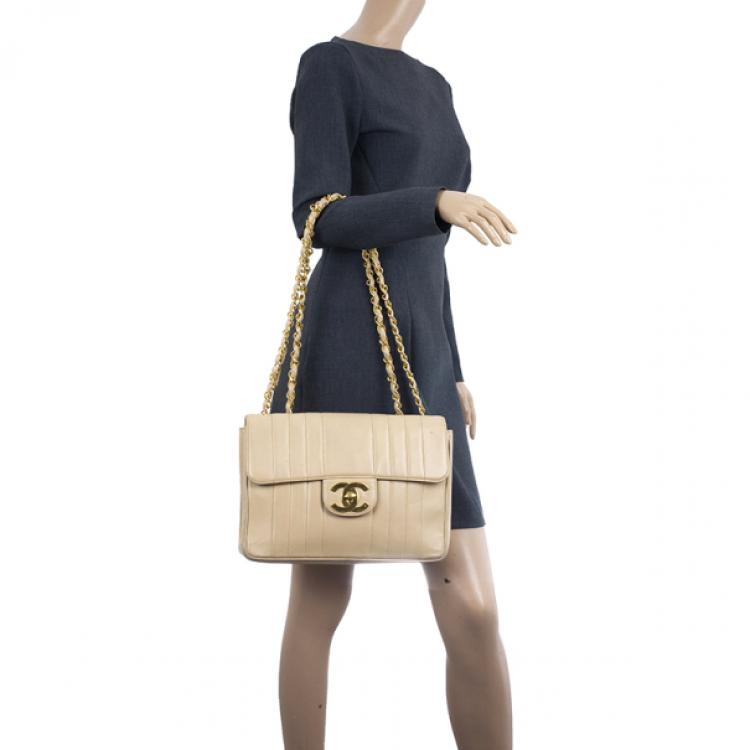 Chanel Vintage Vertical Quilt Lambskin Jumbo Classic Flap Bag