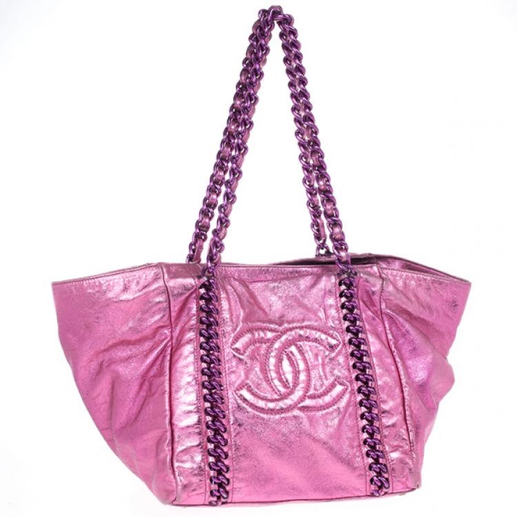 pink metallic tote bag