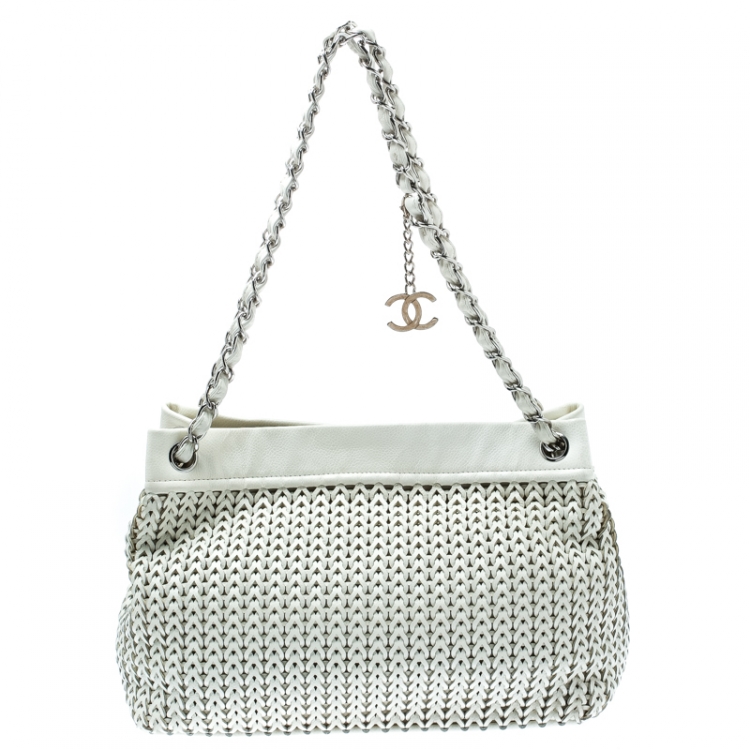 Chanel White Woven Leather CC Charm Tote Chanel | The Luxury Closet
