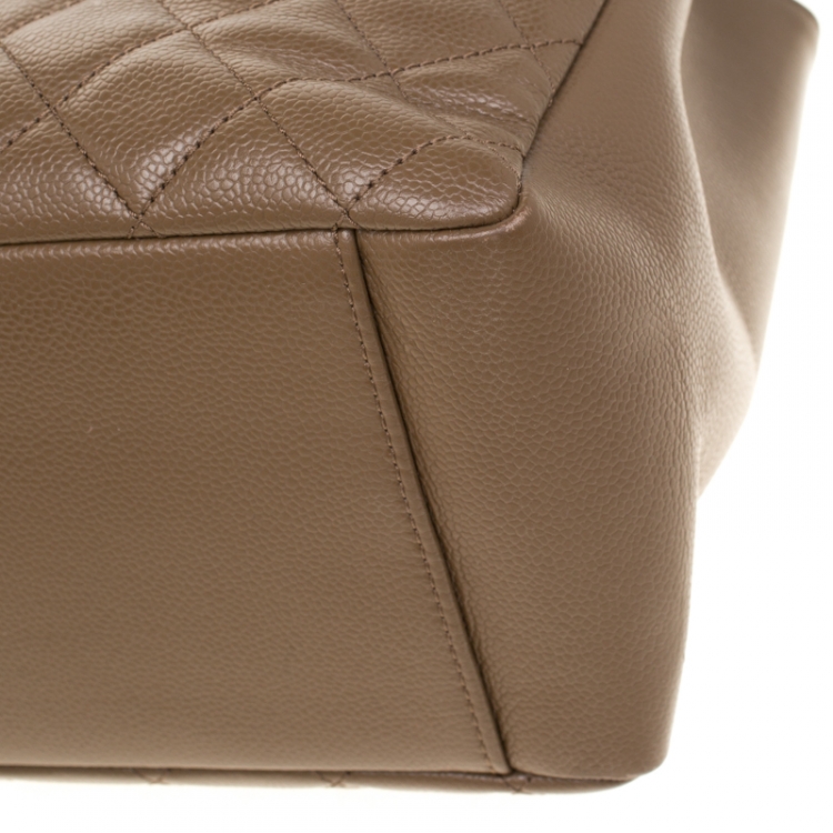 Pre Owned Chanel Taupe Quilted Caviar Leather Grand Shopper Tote
