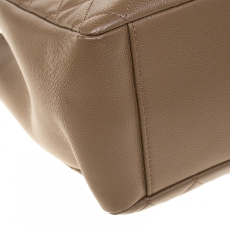 Pre Owned Chanel Taupe Quilted Caviar Leather Grand Shopper Tote