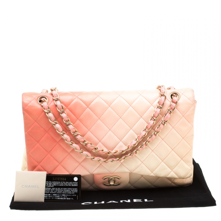 Pre Owned Chanel Off-White/Ombre Quilted Leather Maxi Classic Single Flap Bag