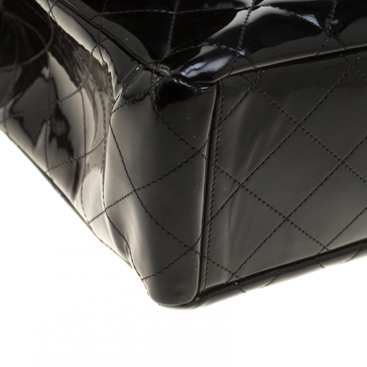 Pre Owned Chanel Black Quilted Patent Leather Maxi Classic Single Flap Bag