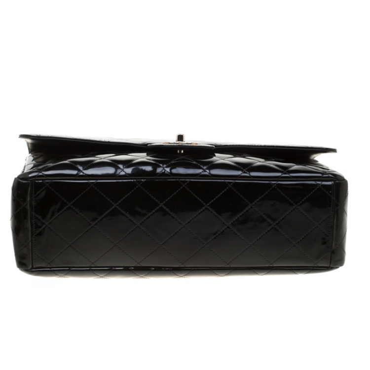 Pre Owned Chanel Black Quilted Patent Leather Maxi Classic Single Flap Bag