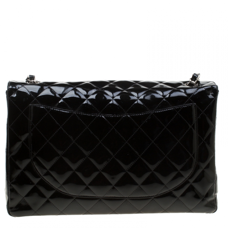 Pre Owned Chanel Black Quilted Patent Leather Maxi Classic Single Flap Bag