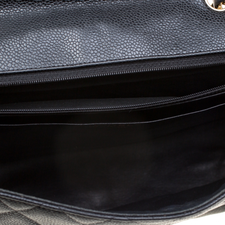 Pre Owned Chanel Black Quilted Caviar Leather Jumbo Classic Single Flap Bag