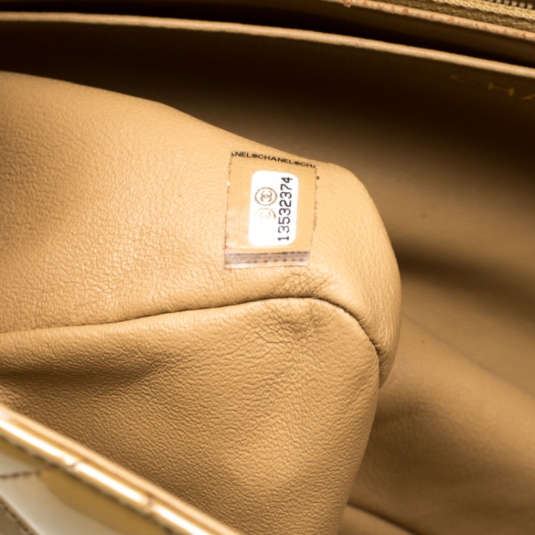 Pre Owned Chanel Gold Quilted Patent Leather Jumbo Classic Single Flap Bag