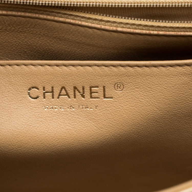 Pre Owned Chanel Gold Quilted Patent Leather Jumbo Classic Single Flap Bag