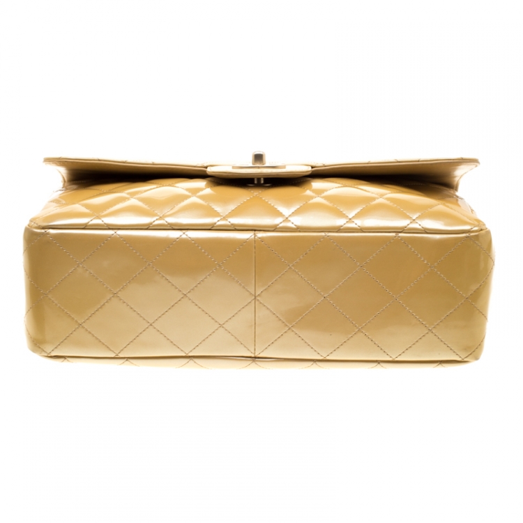 Pre Owned Chanel Gold Quilted Patent Leather Jumbo Classic Single Flap Bag