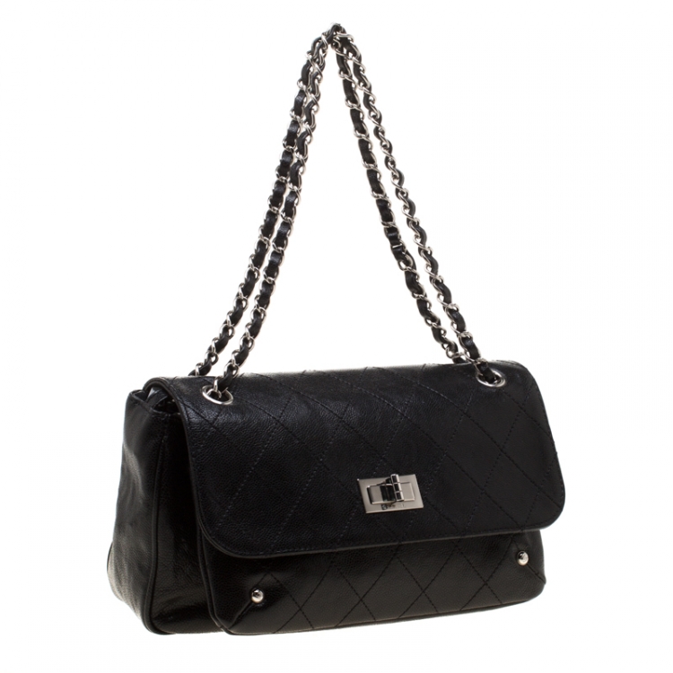 Pre Owned Chanel Black Quilted Caviar Leather Reissue Shoulder Bag