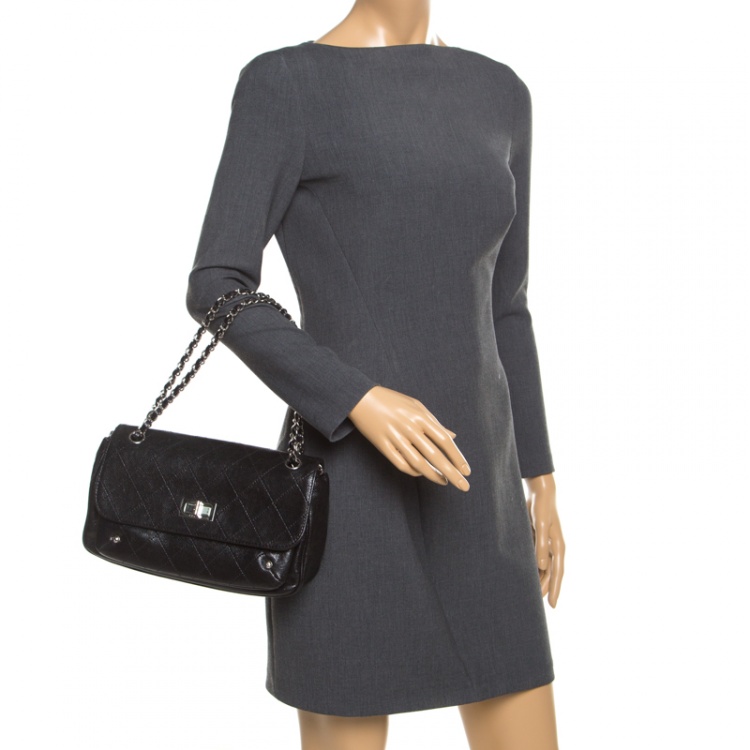 Pre Owned Chanel Black Quilted Caviar Leather Reissue Shoulder Bag