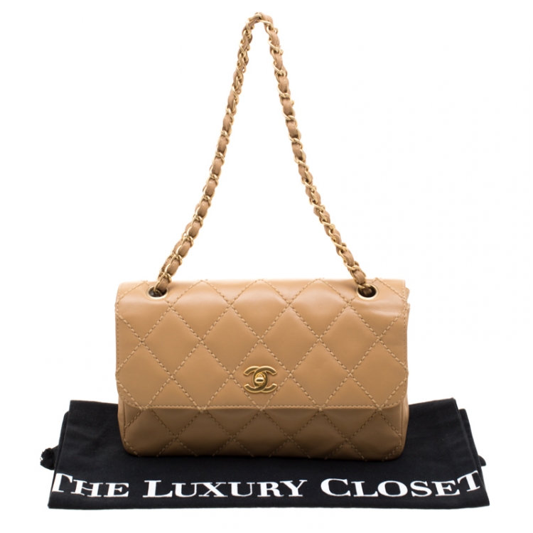 Pre Owned Chanel Light Brown Quilted Leather Medium Classic Single Flap Bag