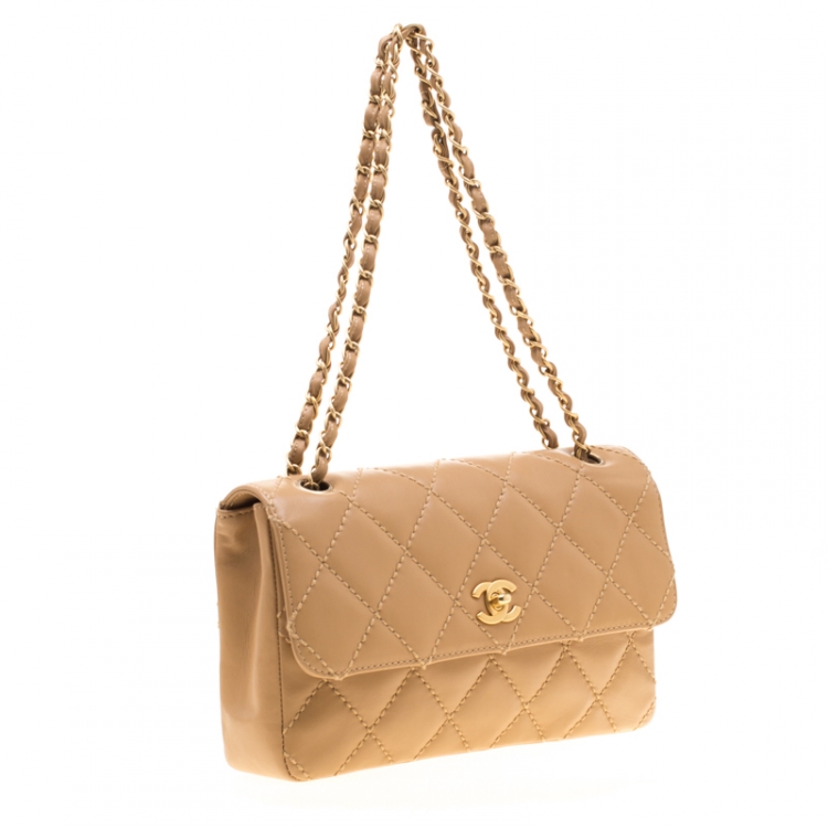 Pre Owned Chanel Light Brown Quilted Leather Medium Classic Single Flap Bag