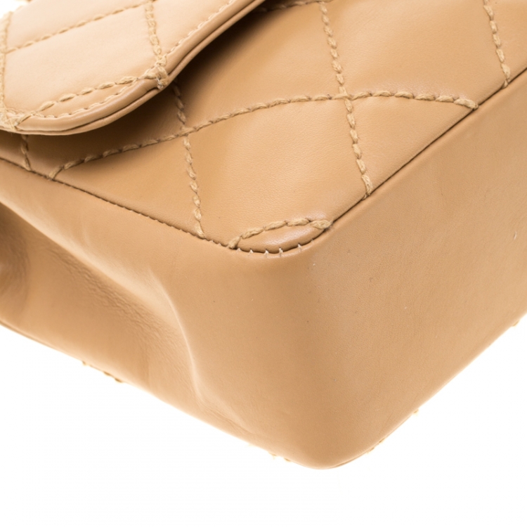 Pre Owned Chanel Light Brown Quilted Leather Medium Classic Single Flap Bag