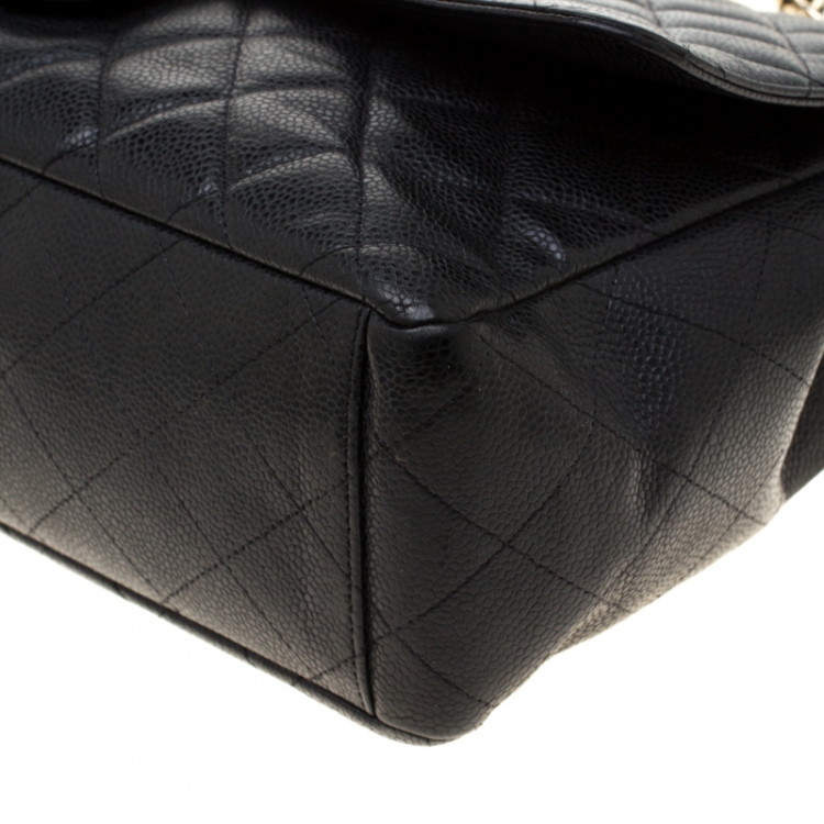 Pre Owned Chanel Black Quilted Caviar Leather Maxi Classic Single Flap Bag