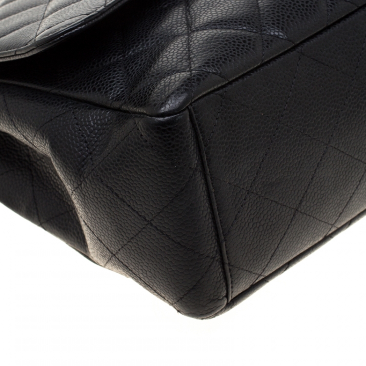 Pre Owned Chanel Black Quilted Caviar Leather Maxi Classic Single Flap Bag