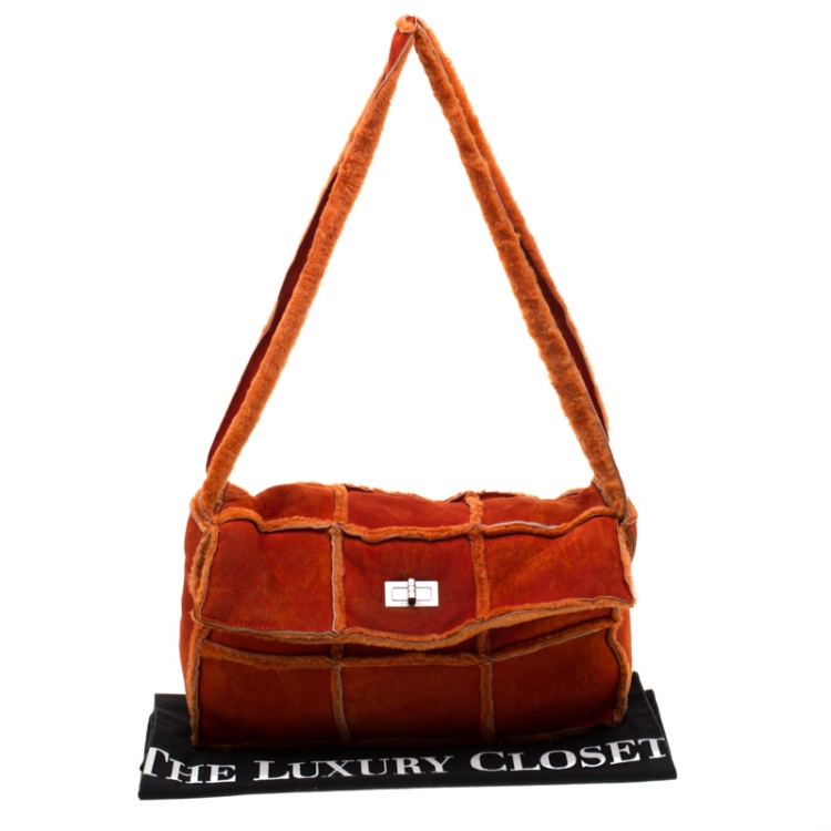 Pre Owned Chanel Orange Suede and Mouton Fur Reissue Shoulder Bag