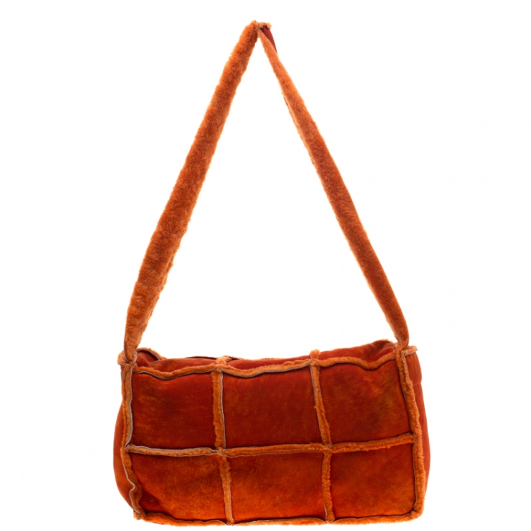 Pre Owned Chanel Orange Suede and Mouton Fur Reissue Shoulder Bag