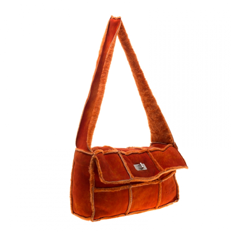 Pre Owned Chanel Orange Suede and Mouton Fur Reissue Shoulder Bag