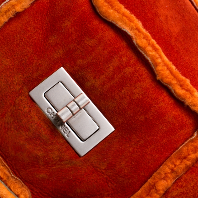 Pre Owned Chanel Orange Suede and Mouton Fur Reissue Shoulder Bag