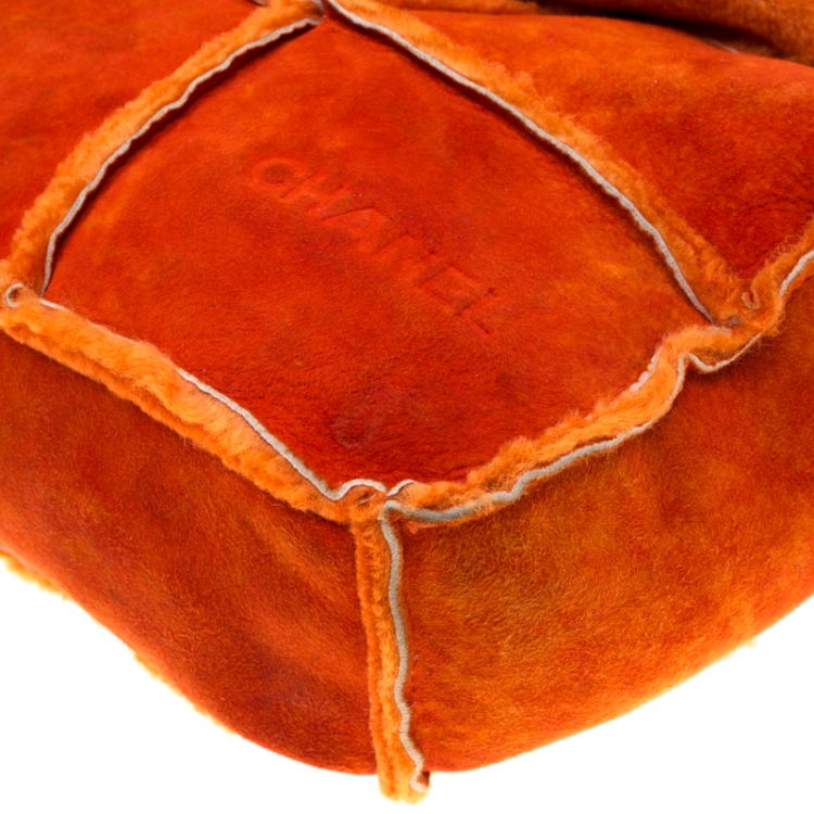 Pre Owned Chanel Orange Suede and Mouton Fur Reissue Shoulder Bag