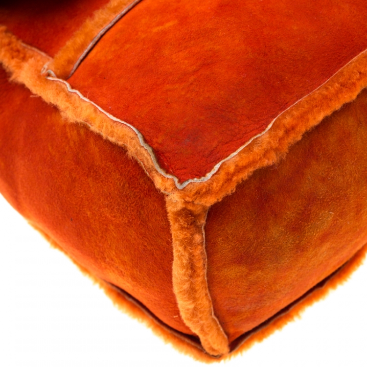 Pre Owned Chanel Orange Suede and Mouton Fur Reissue Shoulder Bag