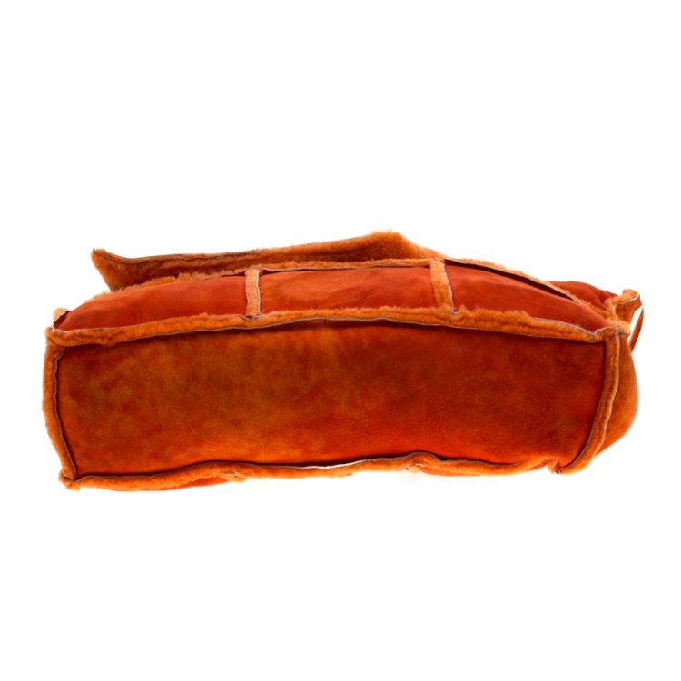 Pre Owned Chanel Orange Suede and Mouton Fur Reissue Shoulder Bag