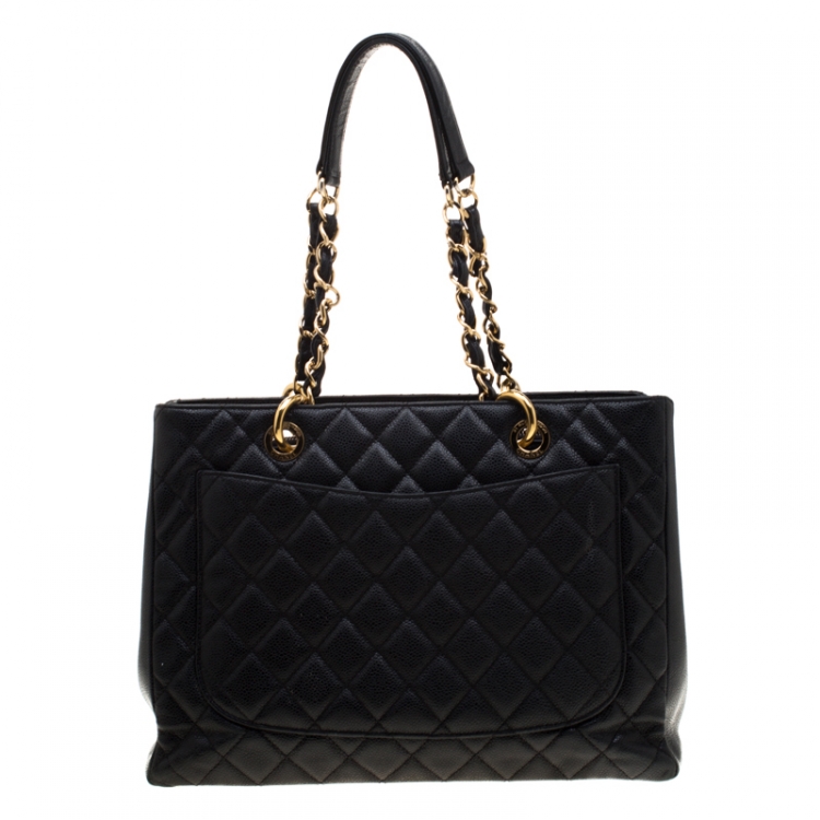 Pre Owned Chanel Black Quilted Caviar Leather Grand Shopper Tote