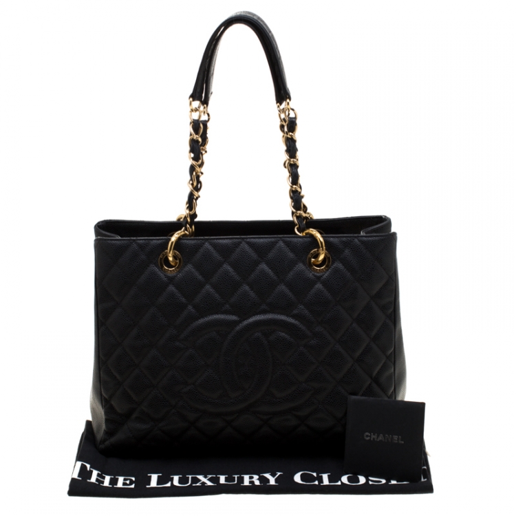 Pre Owned Chanel Black Quilted Caviar Leather Grand Shopper Tote