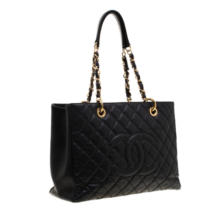 Pre Owned Chanel Black Quilted Caviar Leather Grand Shopper Tote