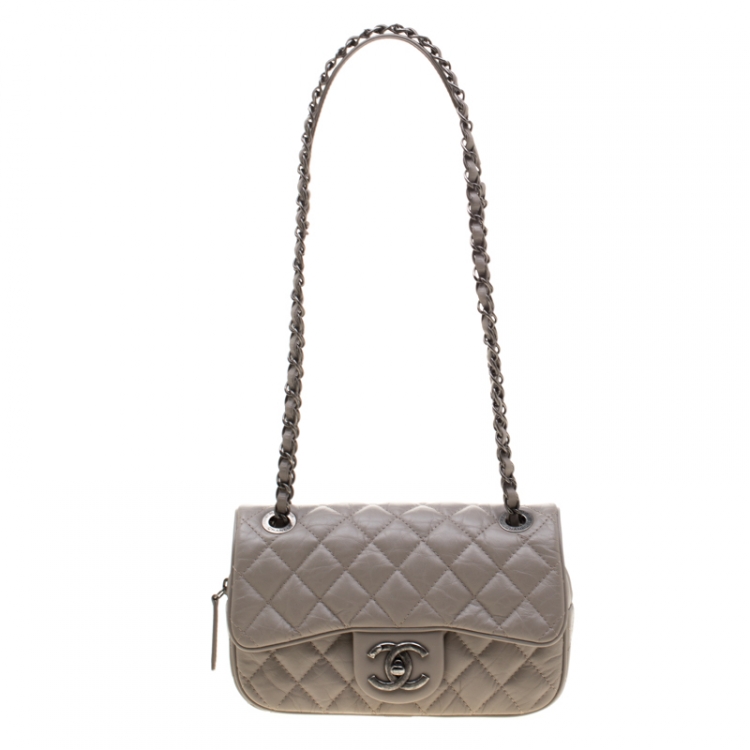 Chanel Grey Quilted Leather Mini Flap Shoulder Bag Chanel