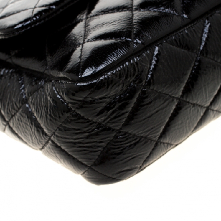 Pre Owned Chanel Black Quilted Patent Leather Jumbo Classic Single Flap Bag