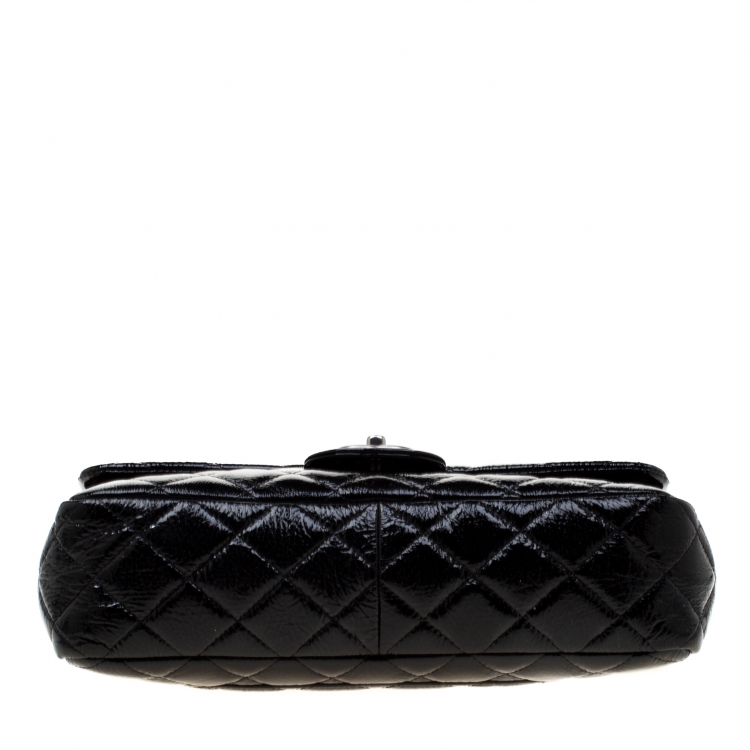 Pre Owned Chanel Black Quilted Patent Leather Jumbo Classic Single Flap Bag