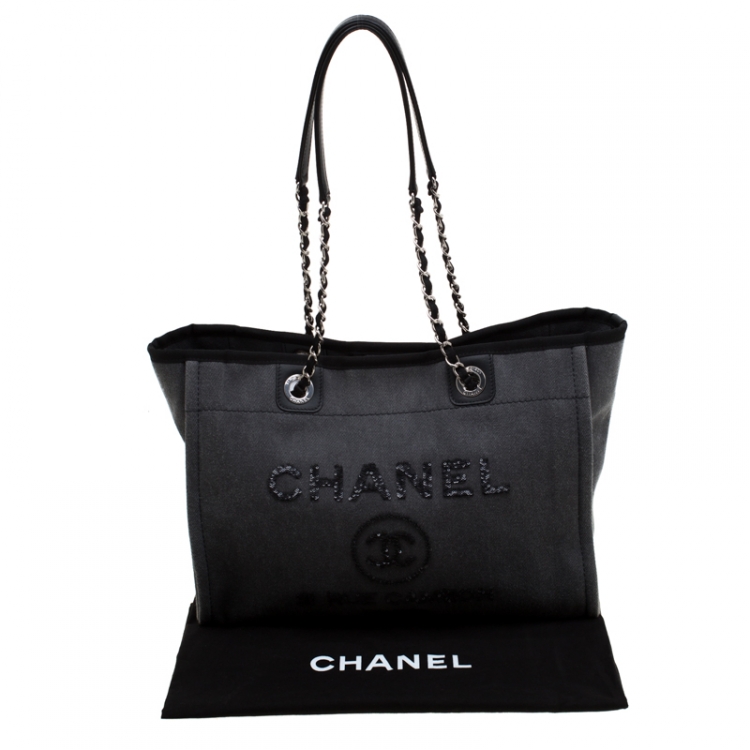 Pre Owned Chanel Grey Fabric Medium Deauville Tote