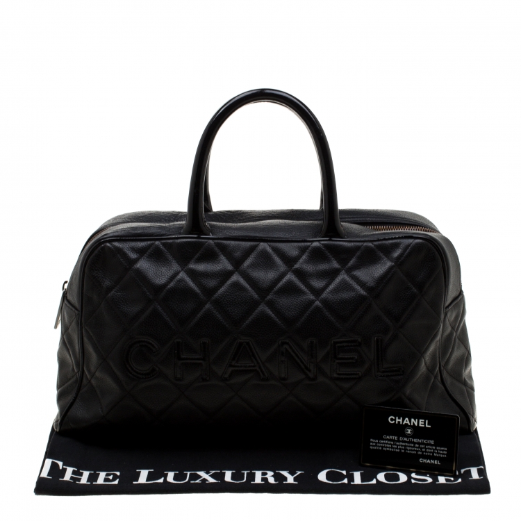 Pre Owned Chanel Black Quilted Leather Enamel Boston Bag